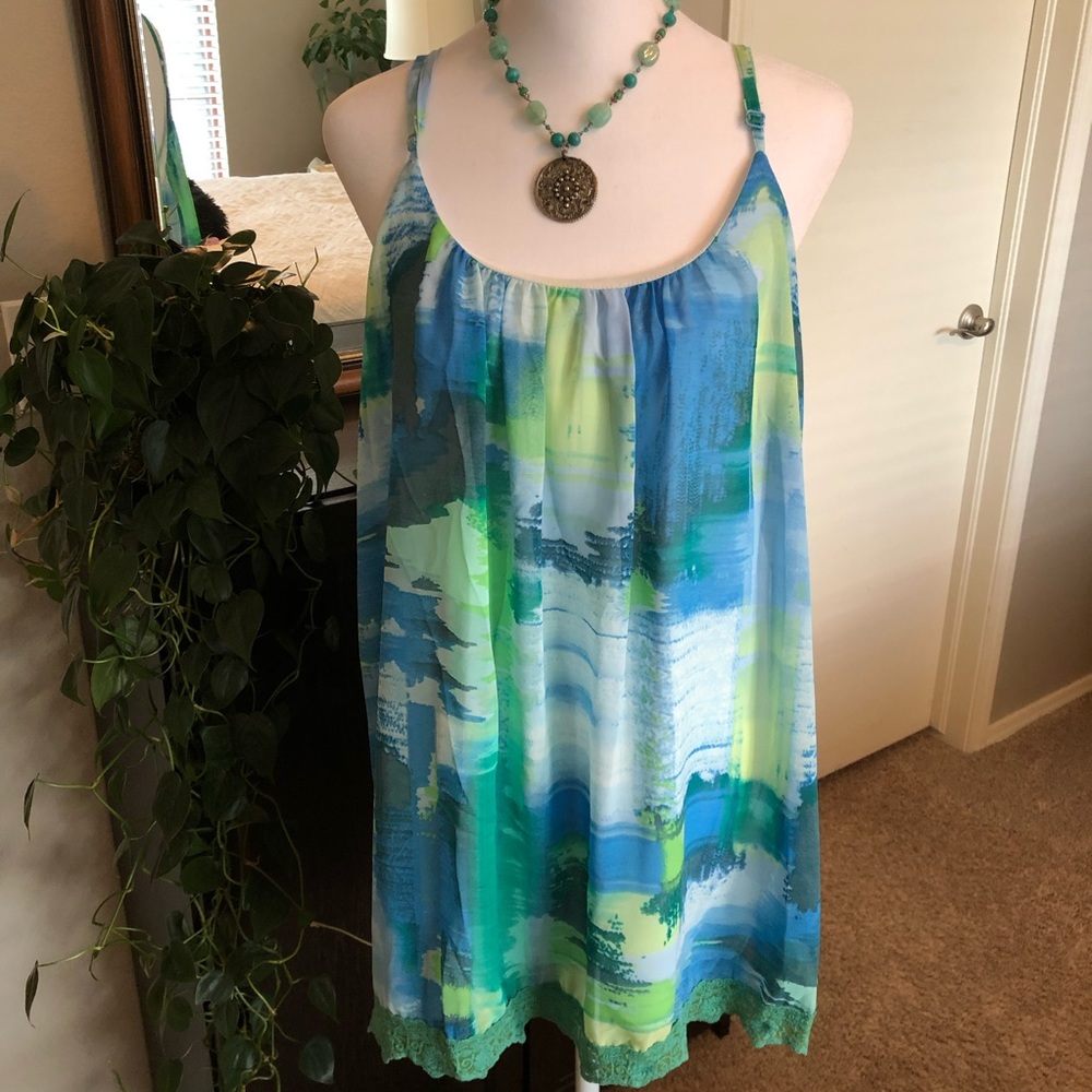 Paradise Blue, Green & White Tunic Tank